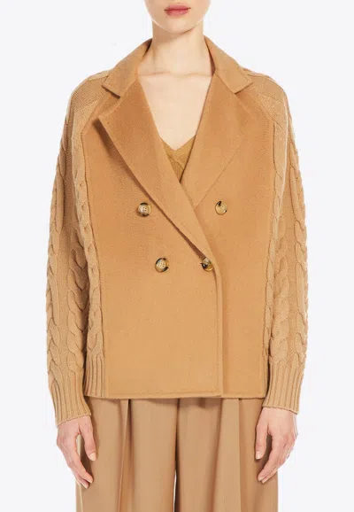 Max Mara Micio Double-breasted Paneled Pea Coat In Brown