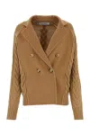 Max Mara Double-breasted Jacket With Textured Knit In Neutral