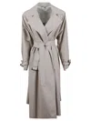 Max Mara Mid-calf Length Trench Coat With Belted Waist In Gray