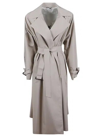 Max Mara Mid-calf Length Trench Coat With Belted Waist In Gray