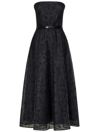 Max Mara Midi Black Embroidered Organza Bustier Dress