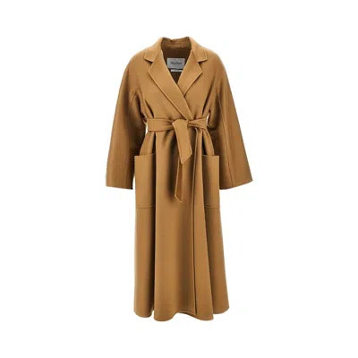 Max Mara Midi Cloth Coat With Belt In Sand