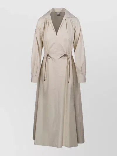 Max Mara Midi Dress Long Sleeves Adjustable Waist Tie In Neutral