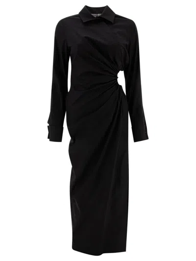 Max Mara Long Sleeve Ruched Cut-out Detail Dress In Black