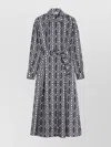 Max Mara Midi Dress With Long Sleeves And Belt In Multi