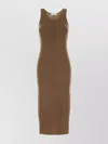 Max Mara Midi Dress With Round Neckline And Back Slit In Brown