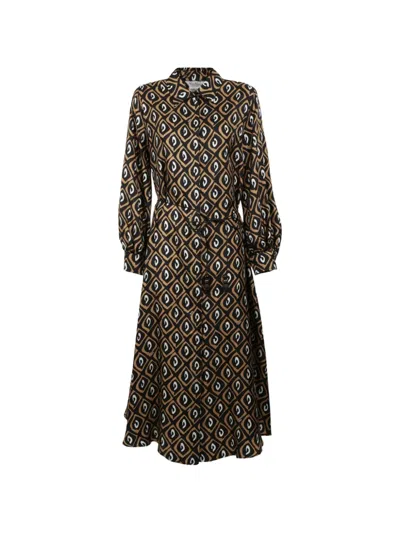 Max Mara Midi Geometric-print Belted Dress In Black
