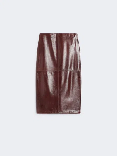 Max Mara Midi Leather Skirt In Burgundy