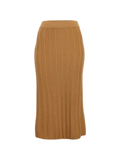 Pre-owned Max Mara Midi Leisure Ribbed-knit Skirt In Neutral