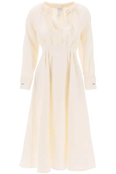 Max Mara Maineline Pleated Linen And Silk-blend Maxi Dress In Neutro