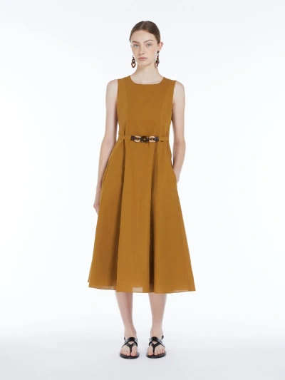 Max Mara Midi Linen Dress With Seams In Brown