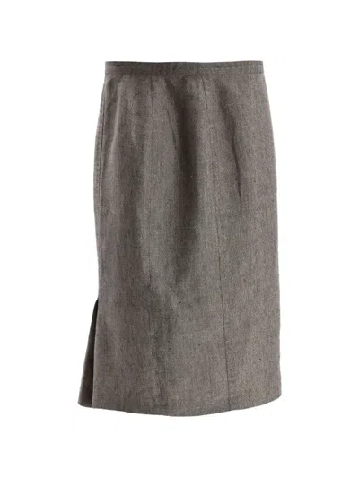 Pre-owned Max Mara Midi Linen Skirt In Gray