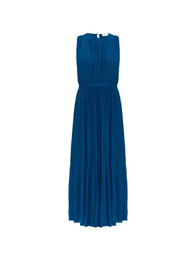 Max Mara Midi Pleated Sleeveless Dress In Blue