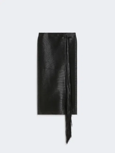 Max Mara Midi Skirt With Fringes In Black
