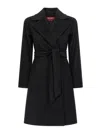 Max Mara Waist Belted Long Length Lapels Pockets In Black