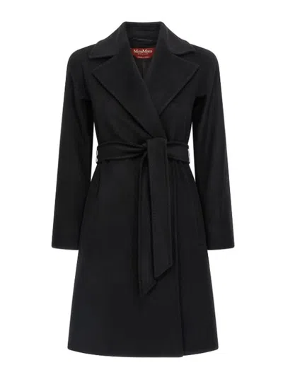 Max Mara Midi Wrap Coat In Black