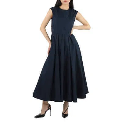 Pre-owned Max Mara Midnight Blue Filly Poplin Pleated Midi Dress, Brand Size 34 (us Size