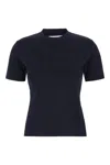 Max Mara Blue Crewneck T-shirt With Tonal Logo Lettering On The Front In Viscose Blend Woman In Black