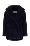 Max Mara Fuxia Teddy Short Coat In Blu Marino