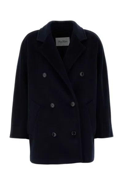 Max Mara Midnight Blue Wool Blend Rebus Coat In Black