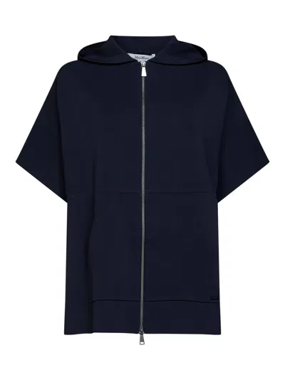 Max Mara Milano-knit Viscose Hooded Cardigan In Navy