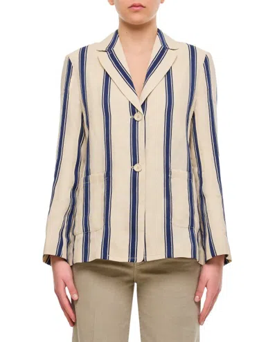 Max Mara Milva Striped Linen Jacket In White