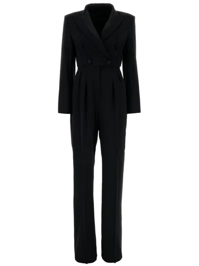 Max Mara Pianoforte Black Stretch Wool Mincio Jumpsuit In Multi