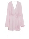 Max Mara Puff Sleeve Belted V Neck Mini Dress In Pink