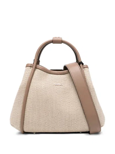 Max Mara Mini Cotton And Linen Bag With Zip And Patch Pockets In Neutral