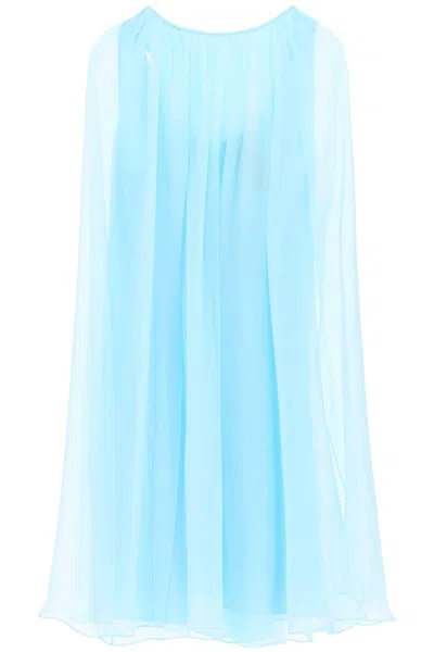 Max Mara Mini Flared Silk Chiffon Dress. In Light Blue