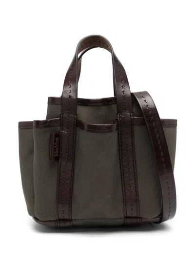 Max Mara Canvas And Leather Giardiniera Mini Tote Bag In Dark Green