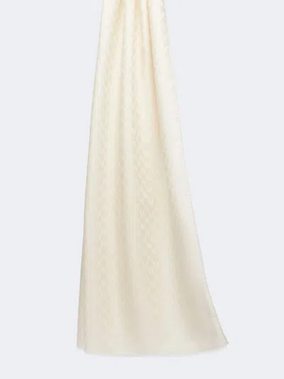 Max Mara Mini Knit Stole With Fringe Edges - 190 X 70 Cm In White