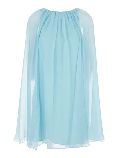 Max Mara Light Blue Footing Silk Chiffon Dress