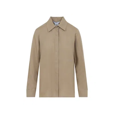 Max Mara Mini Linen M Logo Shirt In Brown
