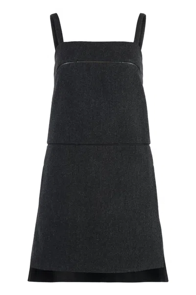 Max Mara Mini Virgin Wool Dress With Side Slits In Black