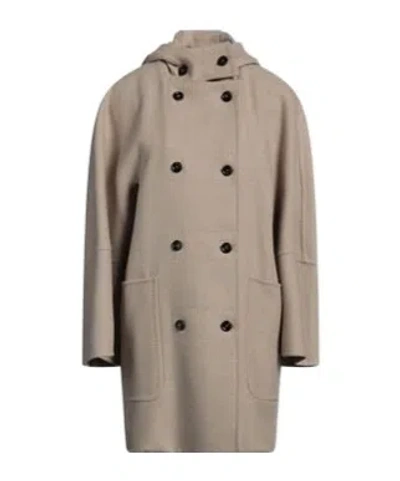 Max Mara Minimalist Double-breasted Long-sleeve Hooded Coat In Gold