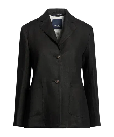 Max Mara Minimalist Linen Blazer In Black