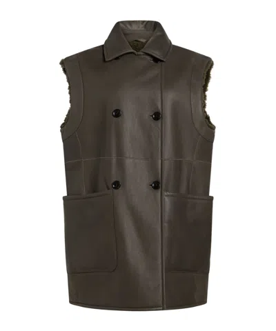 Max Mara Minimalist Sleeveless Vest In Brown