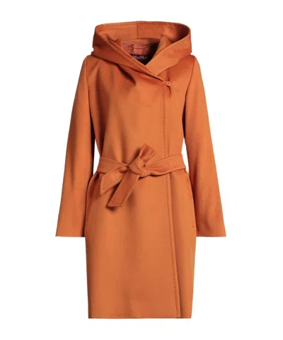 Max Mara Minimalist Solid-color Hooded Coat In Orange