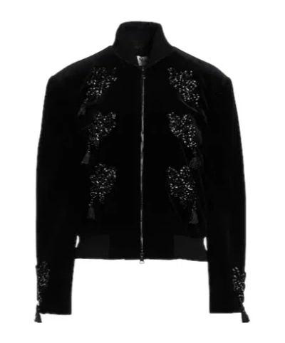 Max Mara Minimalist Velvet Flight Jacket In Black