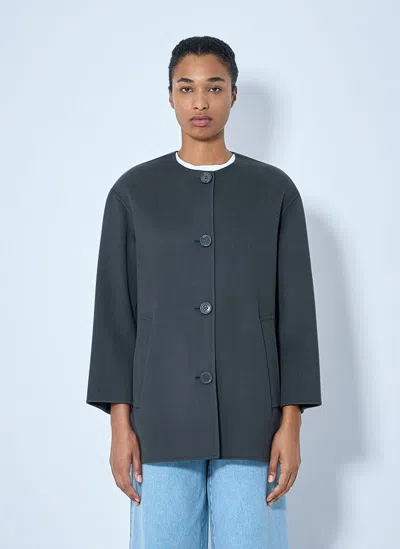 Max Mara Minimalist Wool Coat With Scarf In Dark Grey