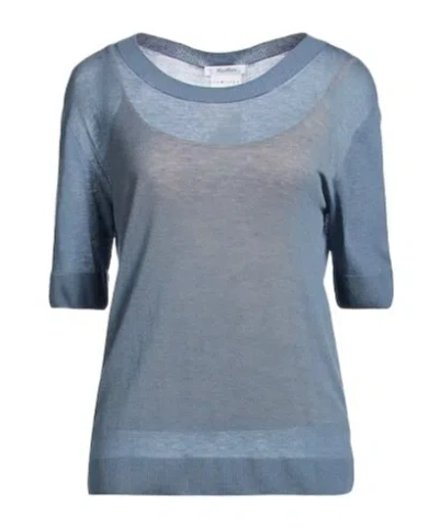 Max Mara Minimalist Wool Knit Short Sleeve Top In Blue