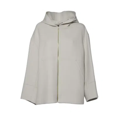 Max Mara Minimalist Zip-up Coat With Cozy Hood And Front Pockets In Gray