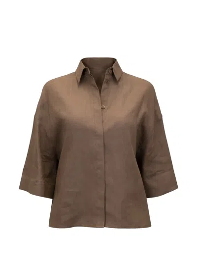 Max Mara Mirano Wide-sleeve Linen Shirt In Brown
