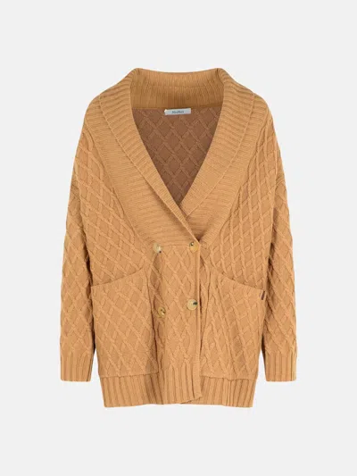 Max Mara 'mirca' Double-breasted Beige Camel Yarn Cardigan In Neutral