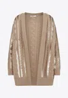 Max Mara Mirco Cable Knit Sequined Cardigan In Camel