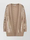 Max Mara Mirco Cable Knit Sequined Cardigan In Pink