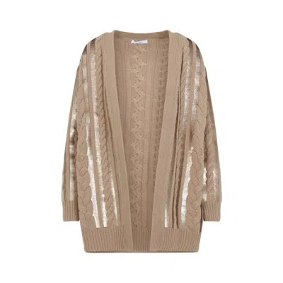 Max Mara Mirco Cardigan Knitwear Ribbed Trims In Beige