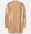 Max Mara Wool And Cashmere Cardigan With Sequins In Brown