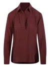 Max Mara Mirko Long-sleeve Collared Blouse In Burgundy